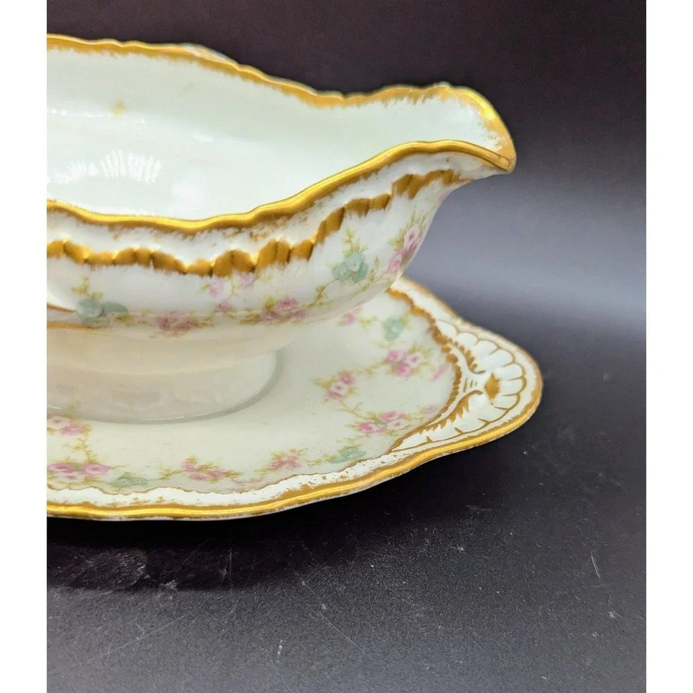 Antique Haviland Limoges Schleiger 844 Gravy Sauce Boat W Attached Underplate 9